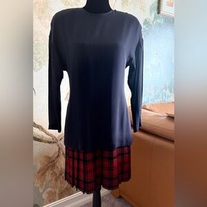 Linda Allard for Ellen Tracy Petite Silk Party Dress (10P) Black Red Plaid